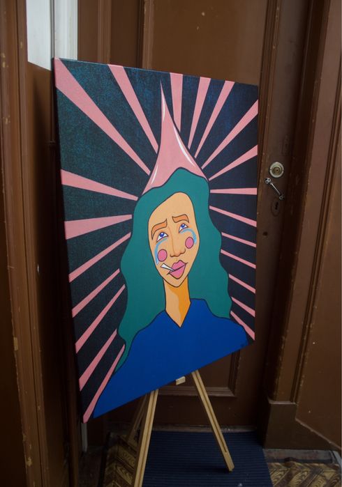 quadro tela santa colorida acrílico e glitter envernizado