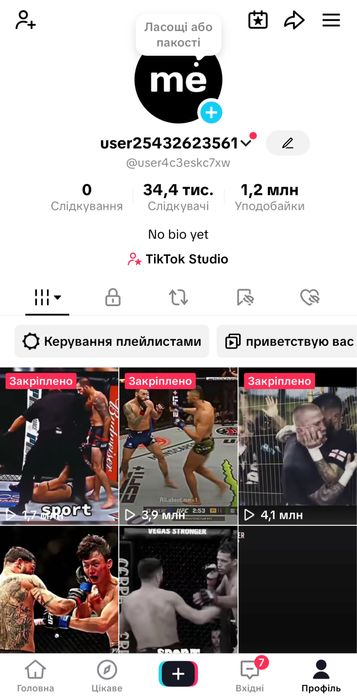 ТікТок акаунт 34,4 тис