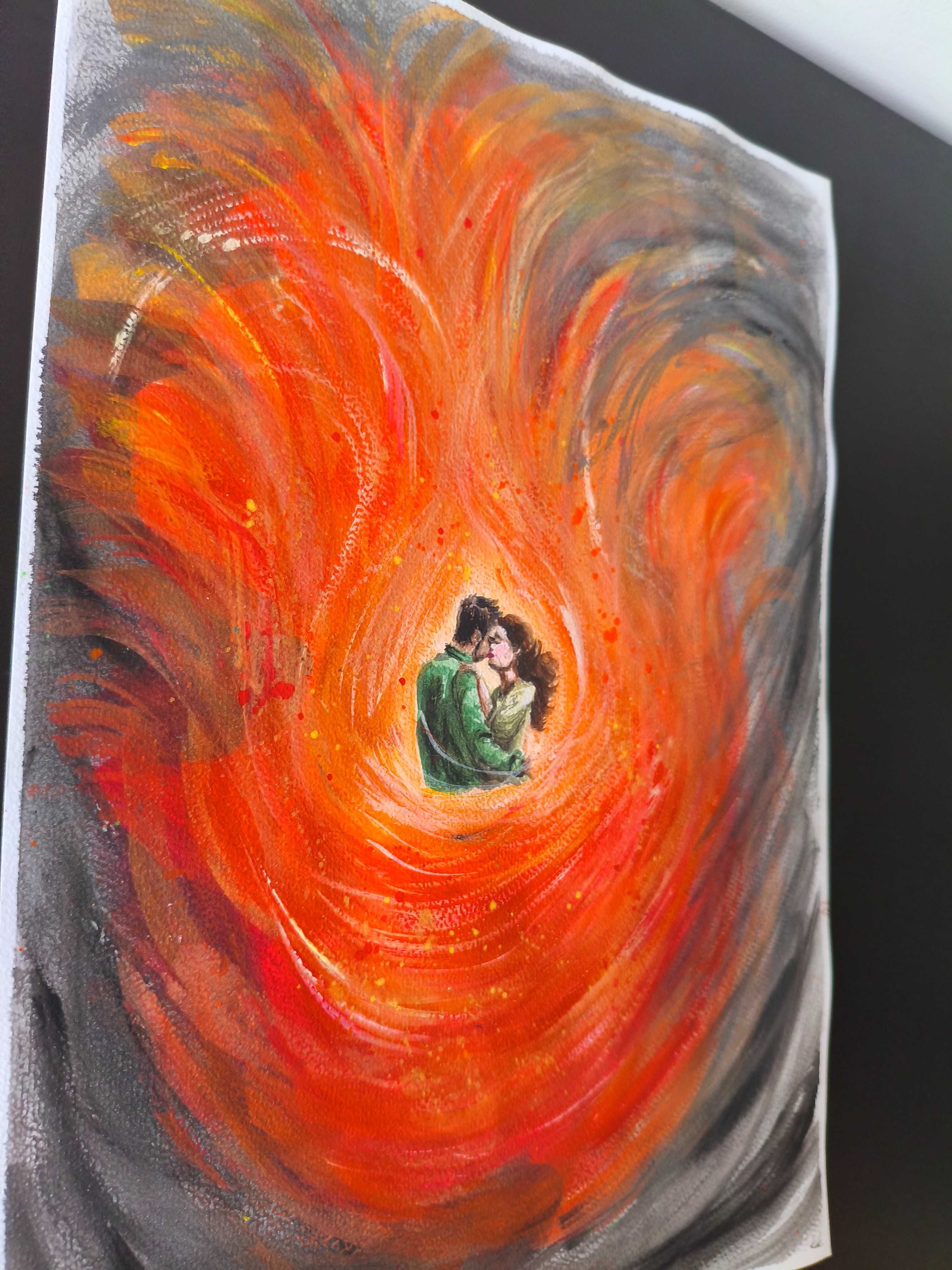 Lovers kochankowie miłość namiętność pasja ogień obraz akwarela 30x42