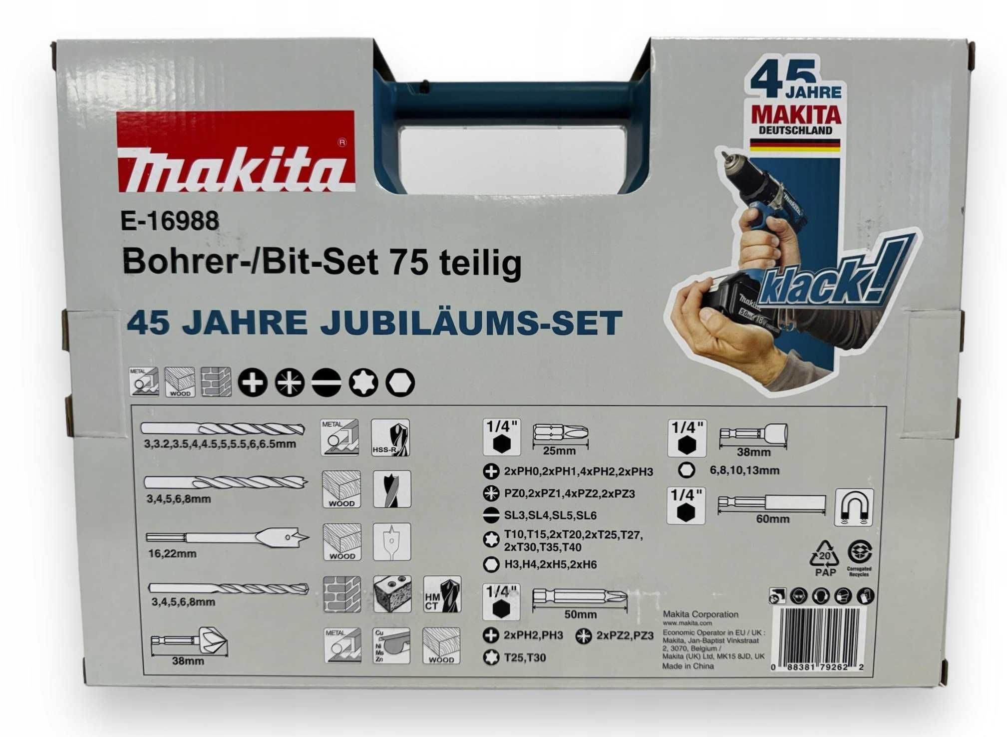 Zestaw wierteł, nasadek i bitów 75 szt. Makita E-16988