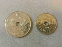 Monety kolekcjonerskie 1 i 5 koron Norweskich