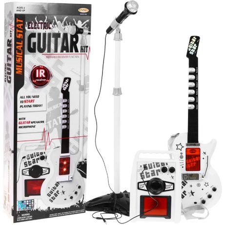 Elektryczna gitara + mikrofon + regulowany statyw/stojak + PIEC