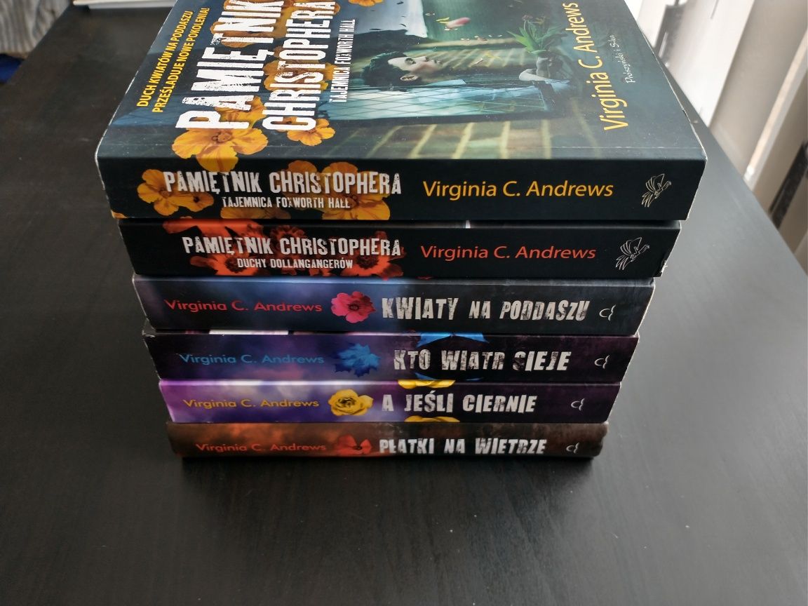 6x Virginia C. Andrews pamiętnik, kwiaty, płatki, wiatr, ciernie