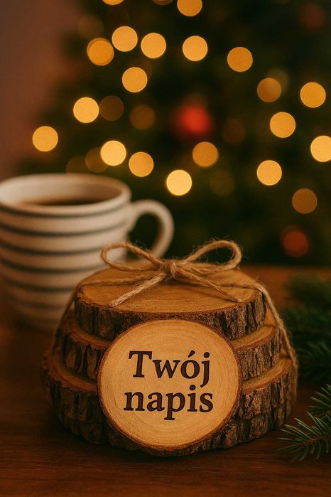 krążki drewniane, podstawki pod kubki z Twoim napisem