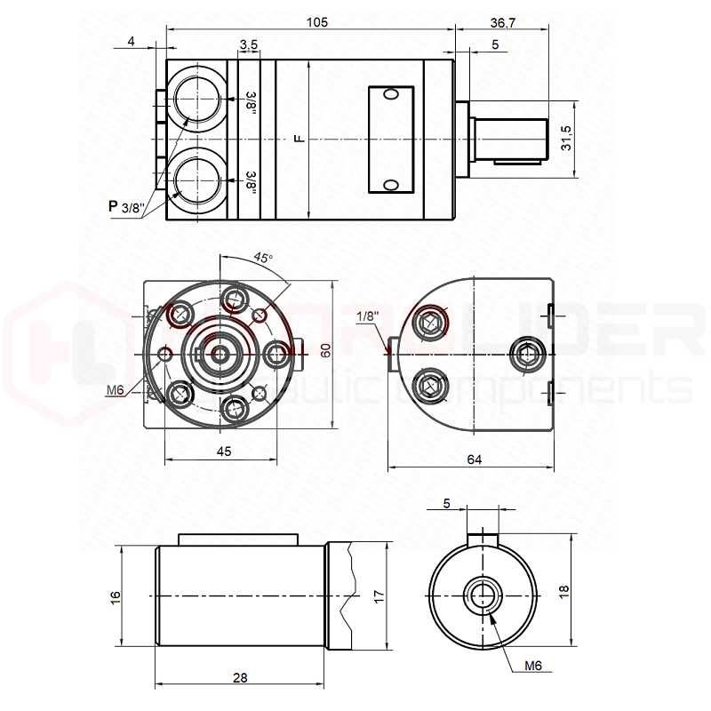 Silnik hydrauliczny MMS 8 16L/min 1950obr M+S