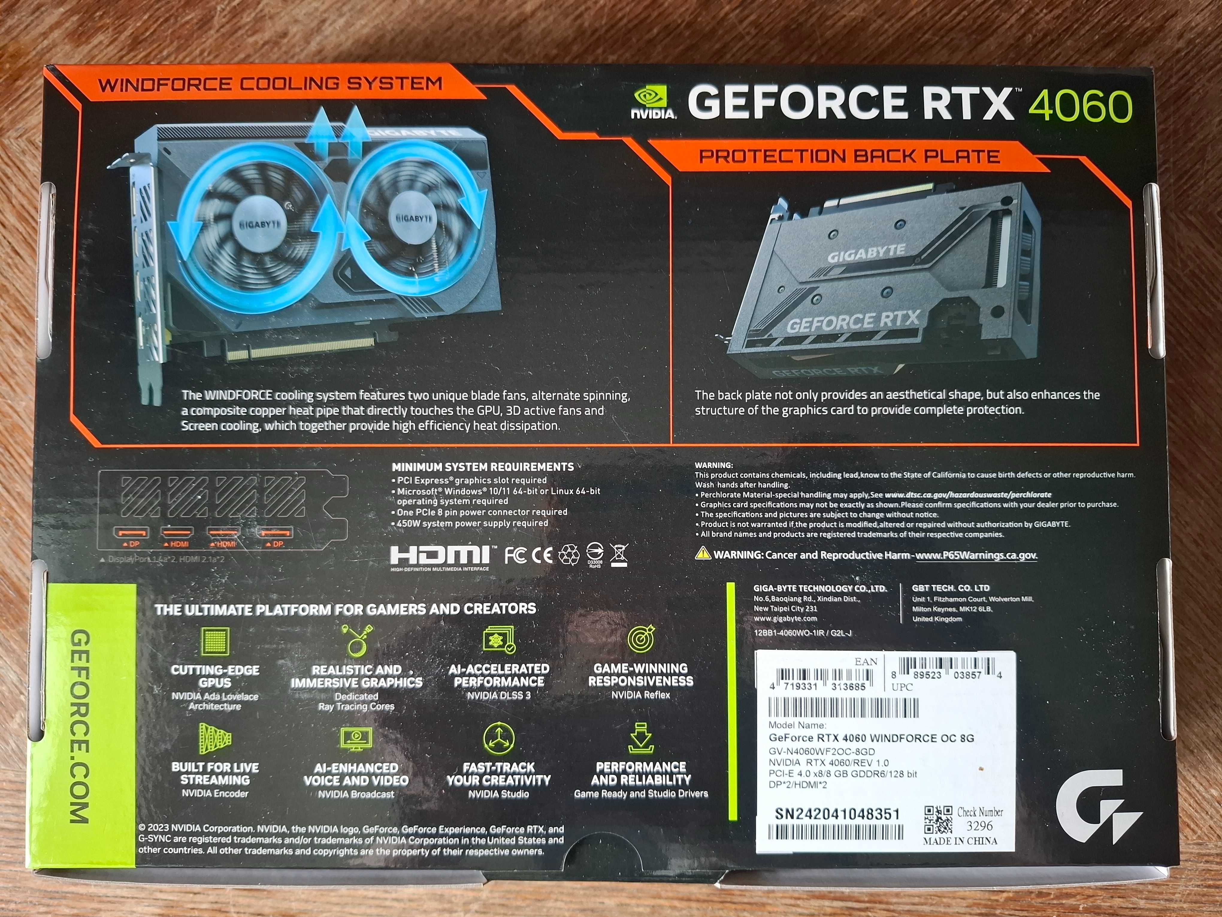 Відеокарта Gigabyte PCI-Ex GeForce RTX 4060 Windforce OC 8GB GDDR6