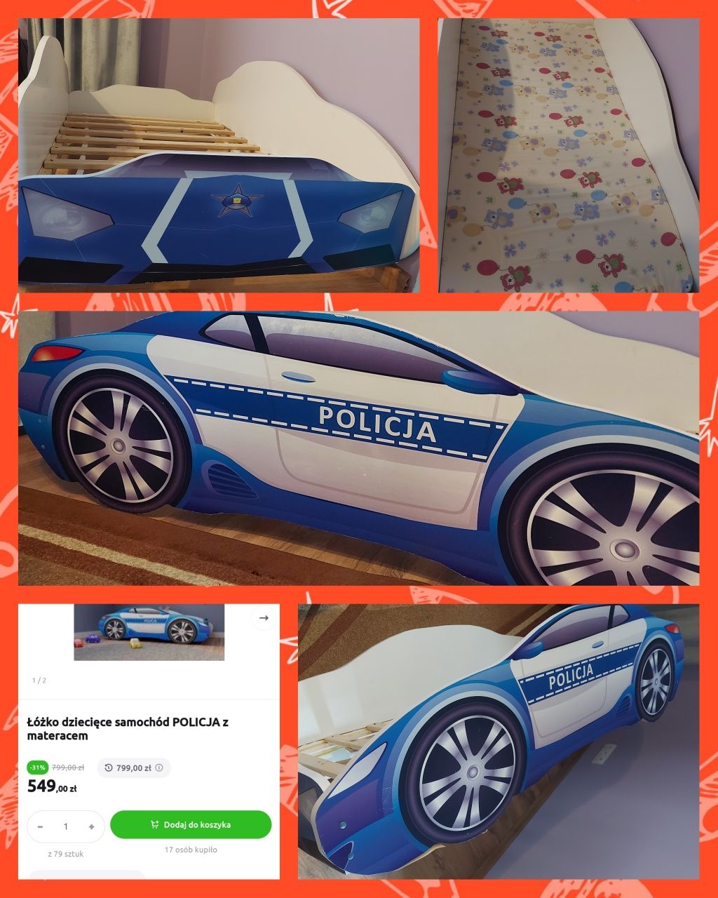 Łóżko łóżeczko dziecięce chłopięce radiowóz policja