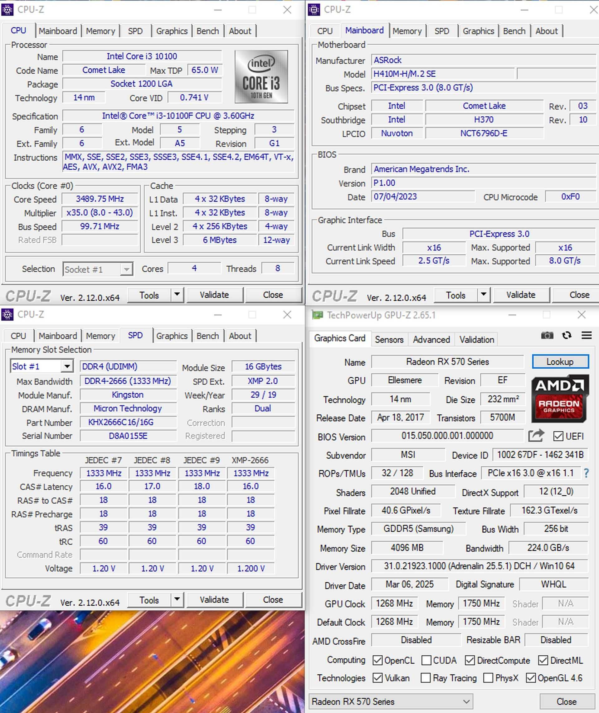 Komp. INTEL Socket 1200, 10100F, 16 GB DDR4, AMD RX 570, SSD M.2. NVMe