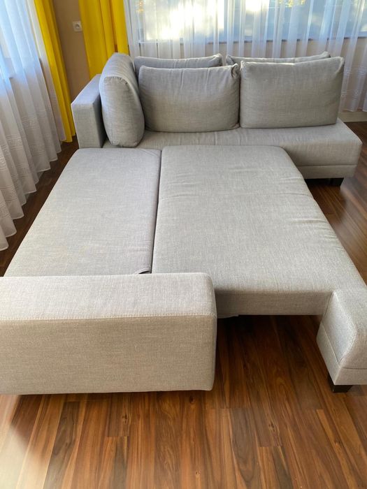 Sofa rogówka rozkładana szara Agata poduszki r