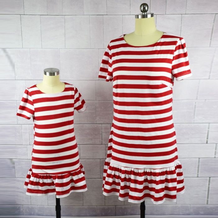 Vestido Riscas Vermelhas para Mãe e Filha