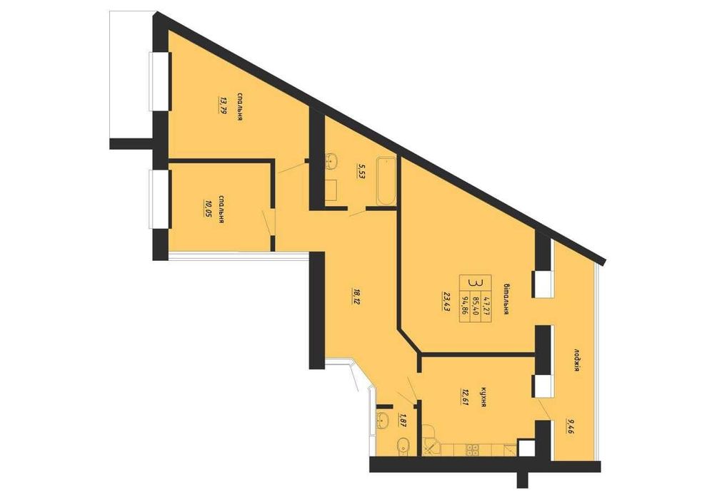 Продаж 3-кімнатної квартири, район Бам