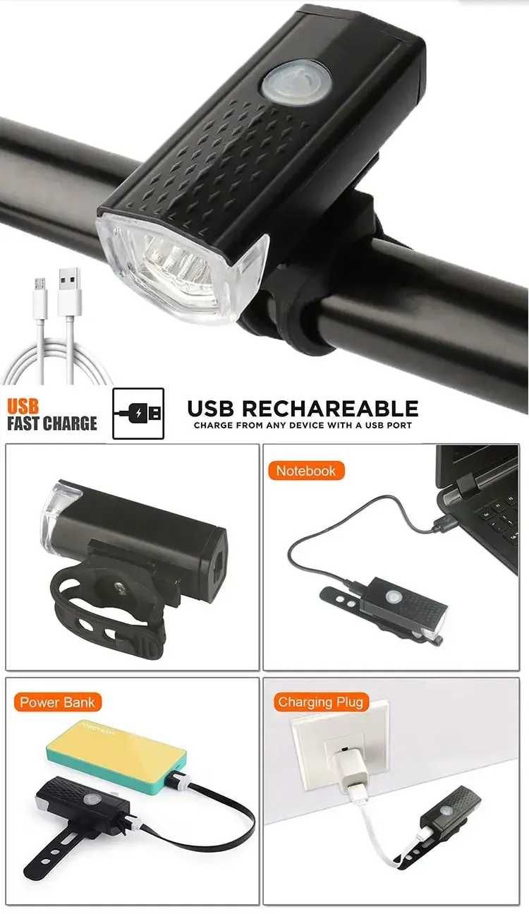 zestaw świateł rowerowych USB przód i tył