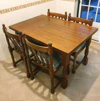 Conjunto de mesa extensível com 4 cadeiras-madeira de carvalho maciça
