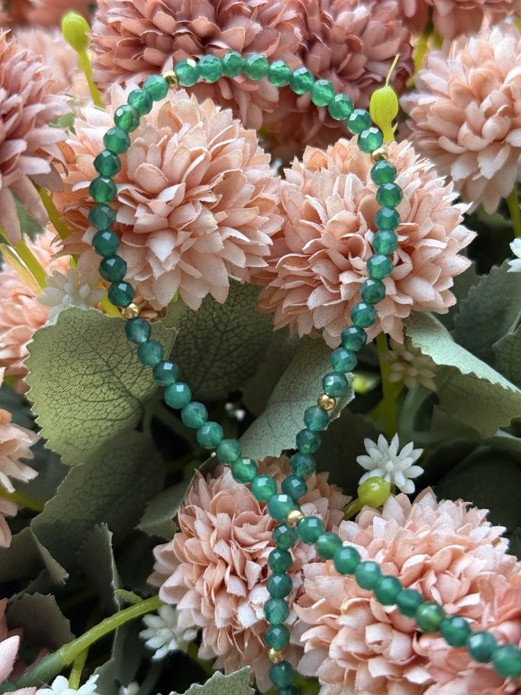 Handmade naszyjnik choker z kamieni naturalnych Agat zielony rękodzieł