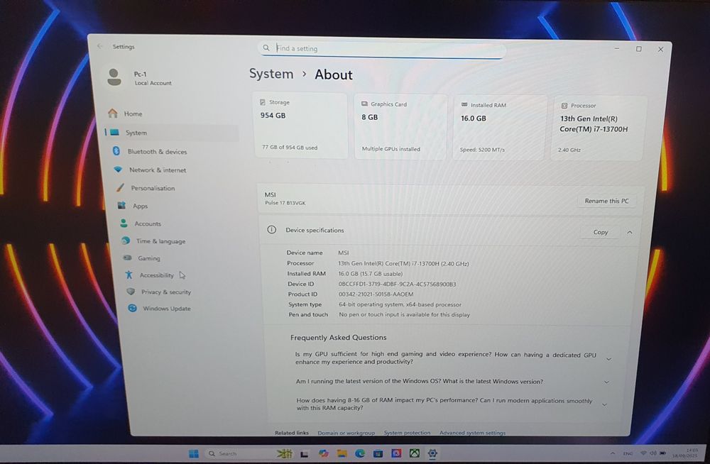 MSI Pulse 17 B13V 4070 140w  i7 13700H 1tb ssd 16/32/64gb