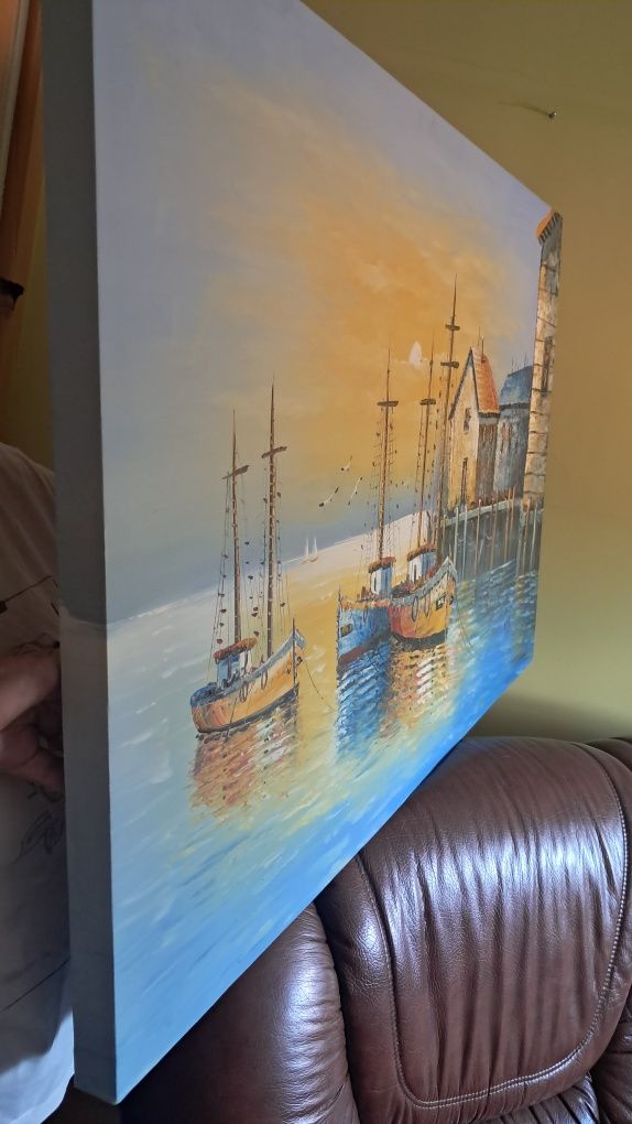 Quadro com barcos a oleo