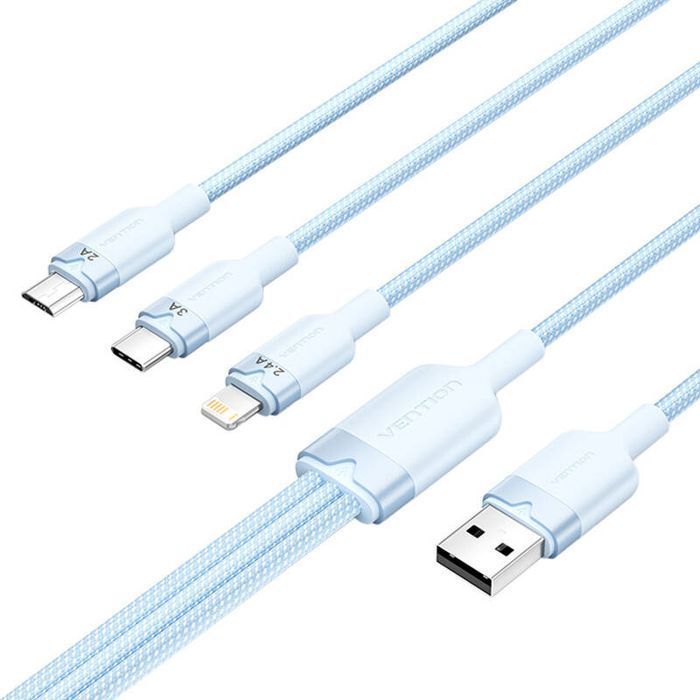 Kabel Vention 3W1 1.5M Usb-C Micro Usb Lightning Do Ładowania 3A