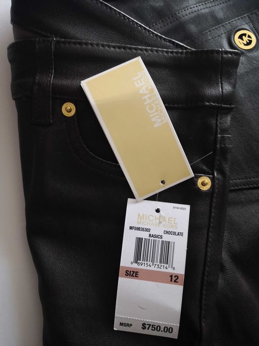 MICHAEL KORS USA Новые кожаные брюки US12 L тёмный шоколад $750 оригин