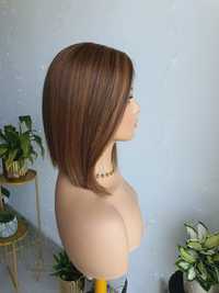 Peruka z włosów naturalnych ludzkich Anna long bob refleksy