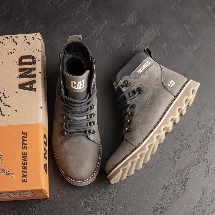 Высокие теплые ботинки CAT мужские, кожаные, зимові черевики чоловічі