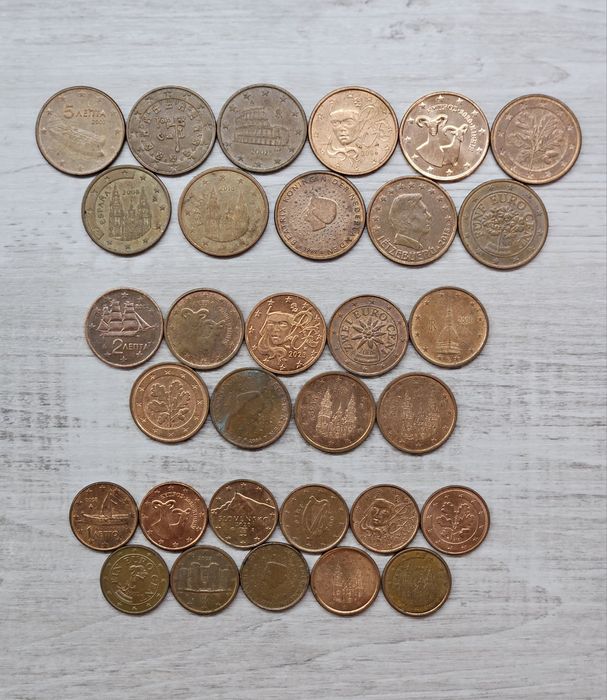 Монеты 1 и 2 Евро, € (биметалл), 50, 20, 10, 5, 2,1 евро центов