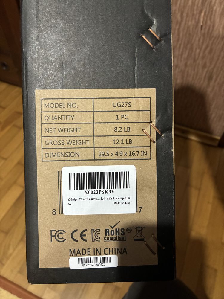 Монітор Z-Edge 27 Curved Gaming Monitor 300Hz 1ms 16:9 UG27S 1080P