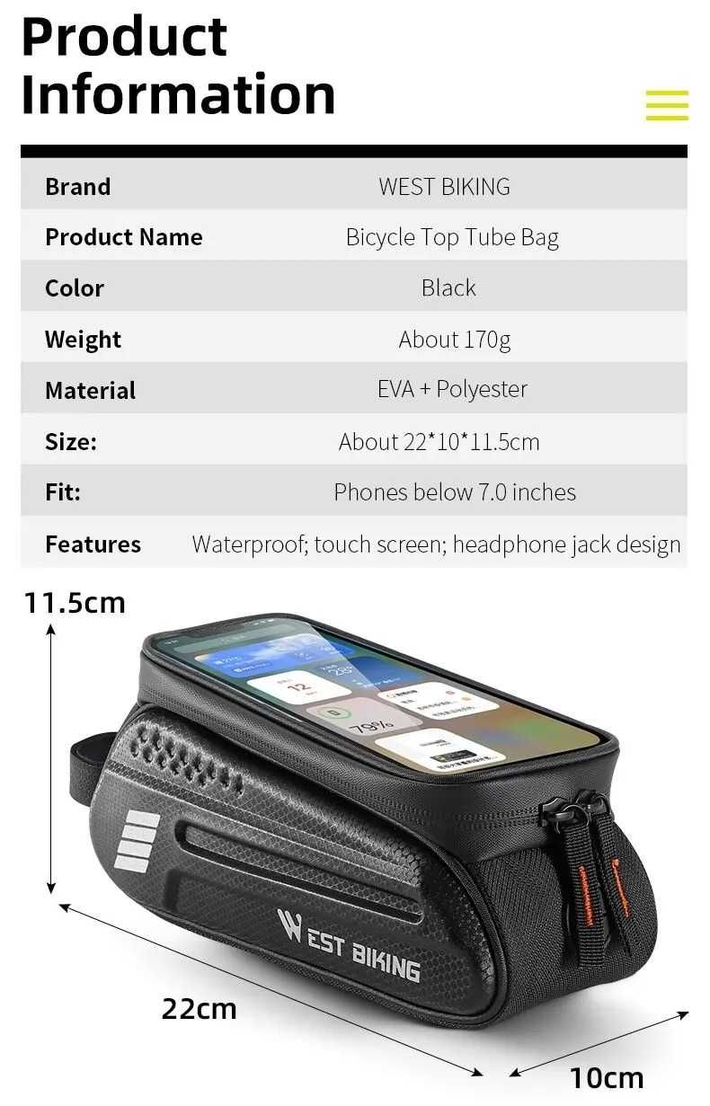 Uchwyt rowerowy na telefon skawa torba rowerowa poj 1,5L West Biking