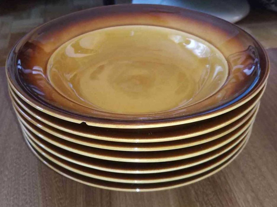 Zestaw talerzy ceramicznych miski obiadowe deserowe taca Tułowice prl