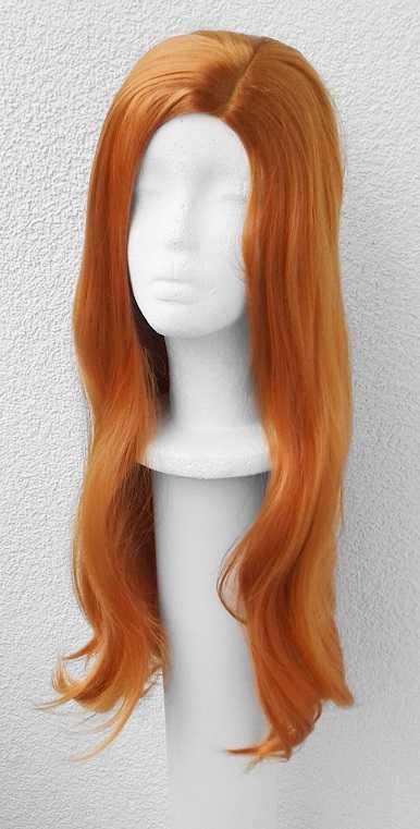 Ruda peruka pomarańczowa z przedziałkiem długa cosplay wig