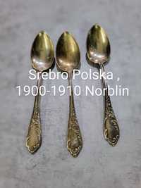 3srebrne przedwojenne łyżeczki do kawy Norblin 1900