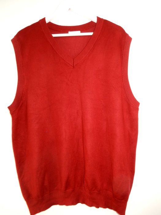 Czerwona kamizelka swetrowa bezrękawnik sweter bordowy Coofandy XXL