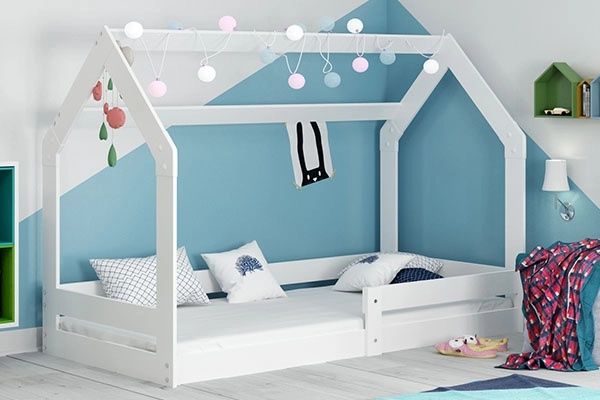 Łóżko dziecięce pojedyncze DOMEK 1 80X160 z materacem, białe