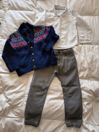 4 Conjuntos: calça + camisa + camisola, tamanho 3-4 anos
