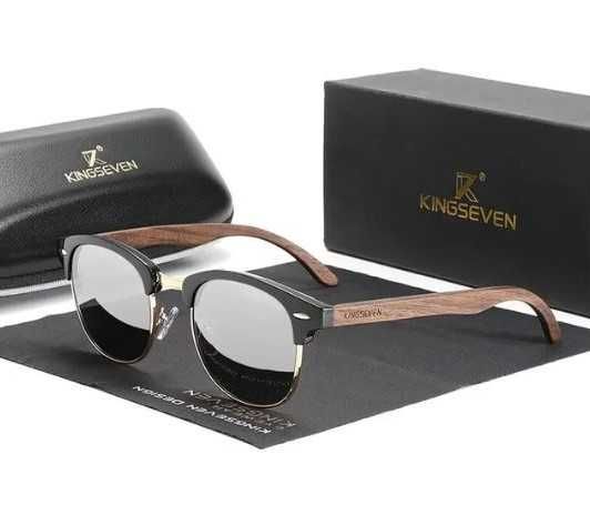 Okulary KINGSEVEN Czarne/drewno vintage  polaryzacja jak RAY-BAN