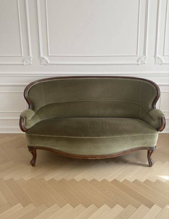 Unikat Vintage retro sofa kanapa salonikowa Ludwik Filip oliwkowa