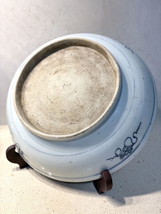 Fantástica grande antiga taça asiática “longavidade” em porcelana