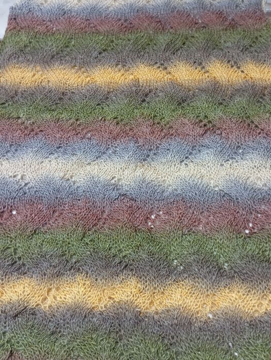 Ażurowy cieniowany szal (odcienie szarego, żółtego i brązu)