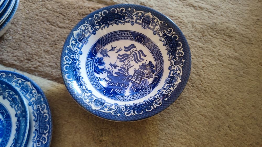 Angielska Porcelana Old Willow Filizanki Miseczki Talerzyki