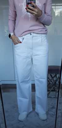 Spodnie jeansowe damskie młodzieżowe białe z szerokimi nogawkami L/XL