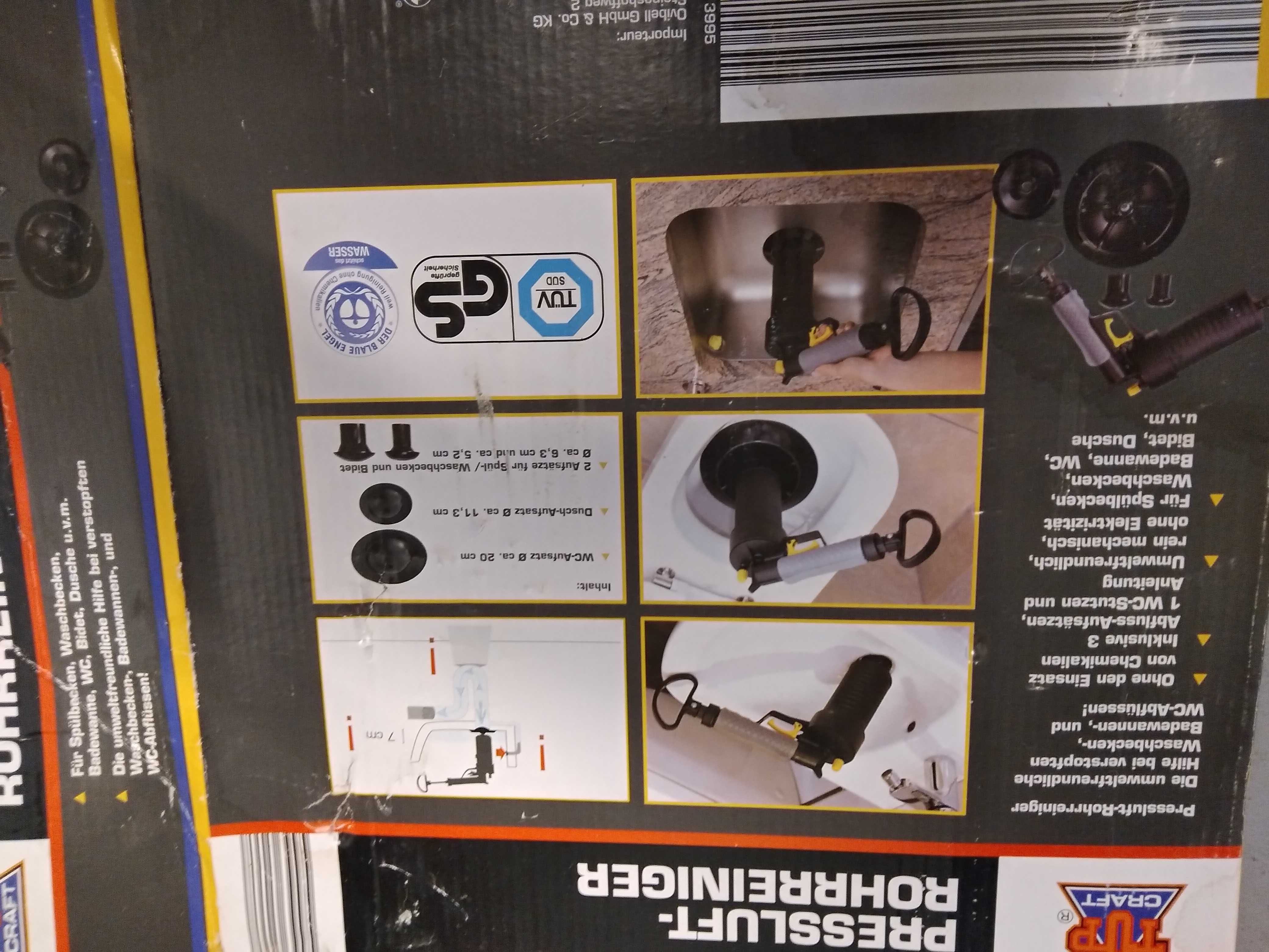 Urządzenie do czyszczenia zatorów rur Top Craft Pressluft przepychacz