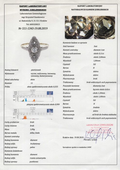 Platynowo Złoty Pierścionek - 1,89g - DIAMENTY - KRAKÓW