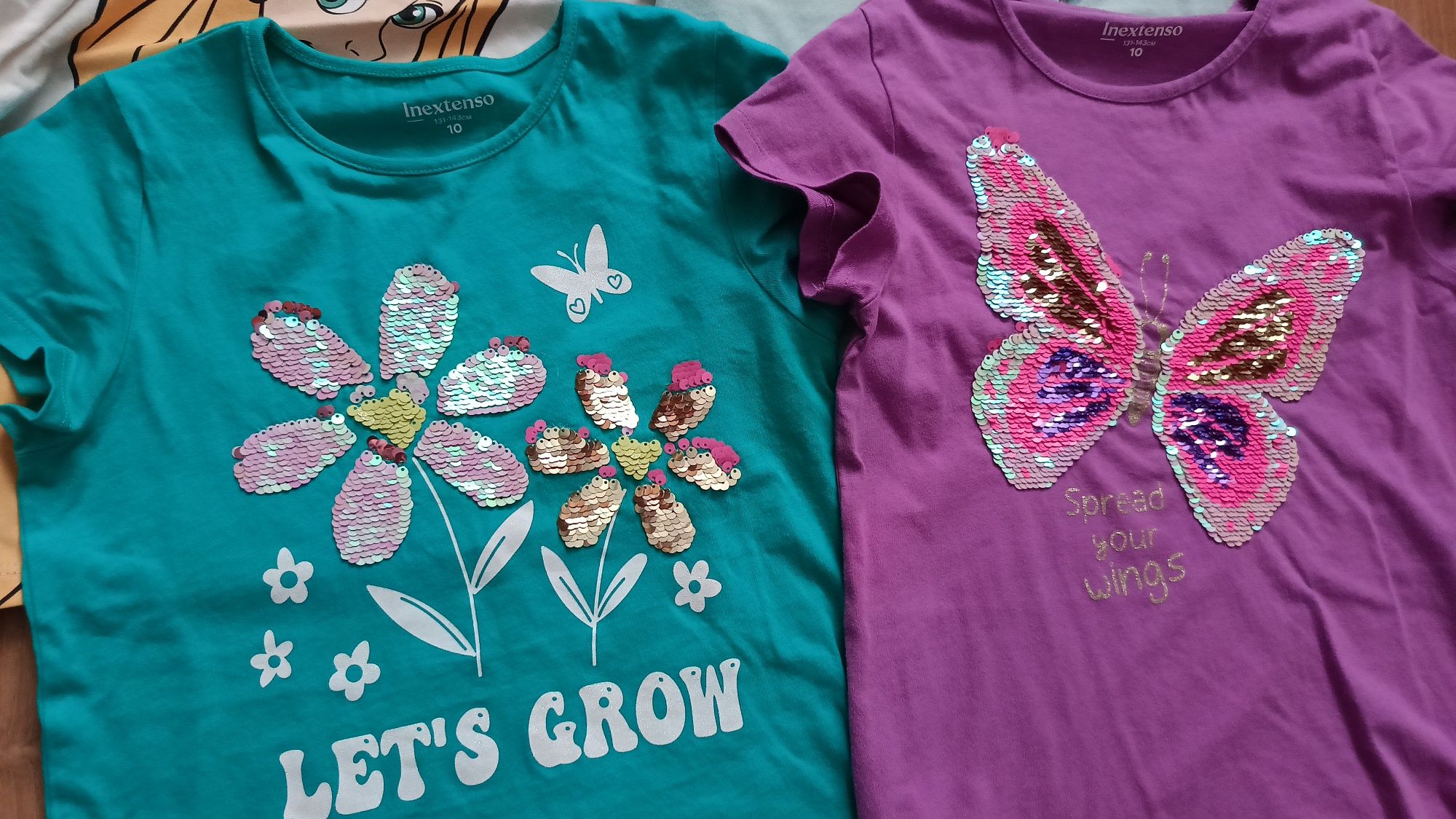 Koszulki 134 Stitch,cekiny, księżniczki