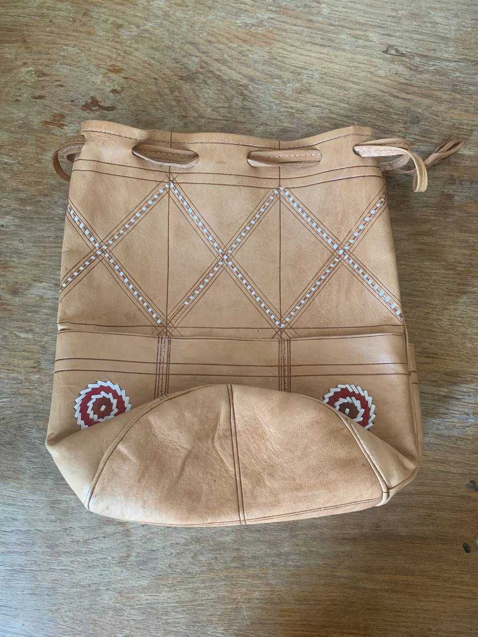 Женская сумка, кожа мешочек торба рюкзак без лямок на затяжках