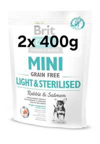 Brit Mini 2x 400g + Gratis, Light Sterilised Pokarm Królik Salmon Pies