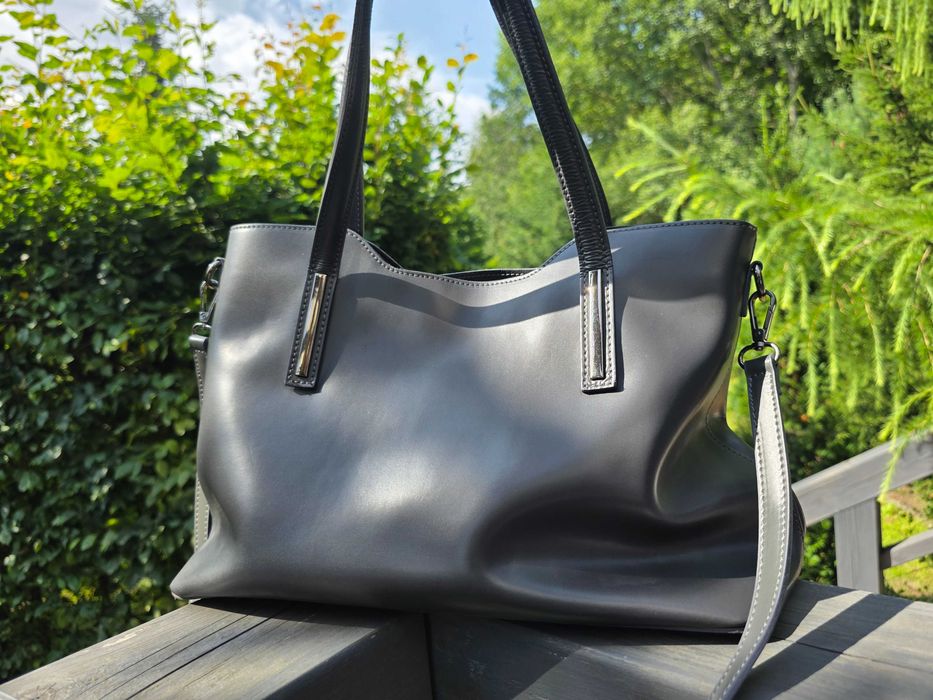 Szara torba ze skóry naturalnej