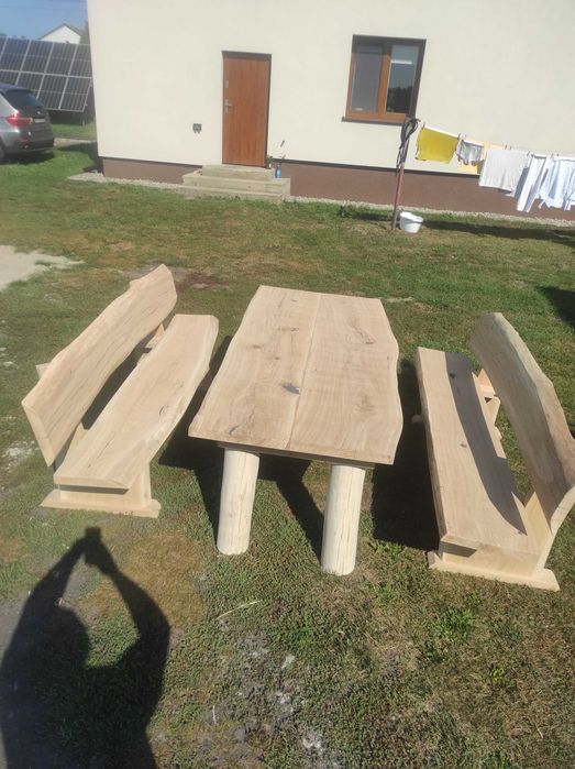 Zestaw dębowy ogrodowy, stół, meble ogrodowe