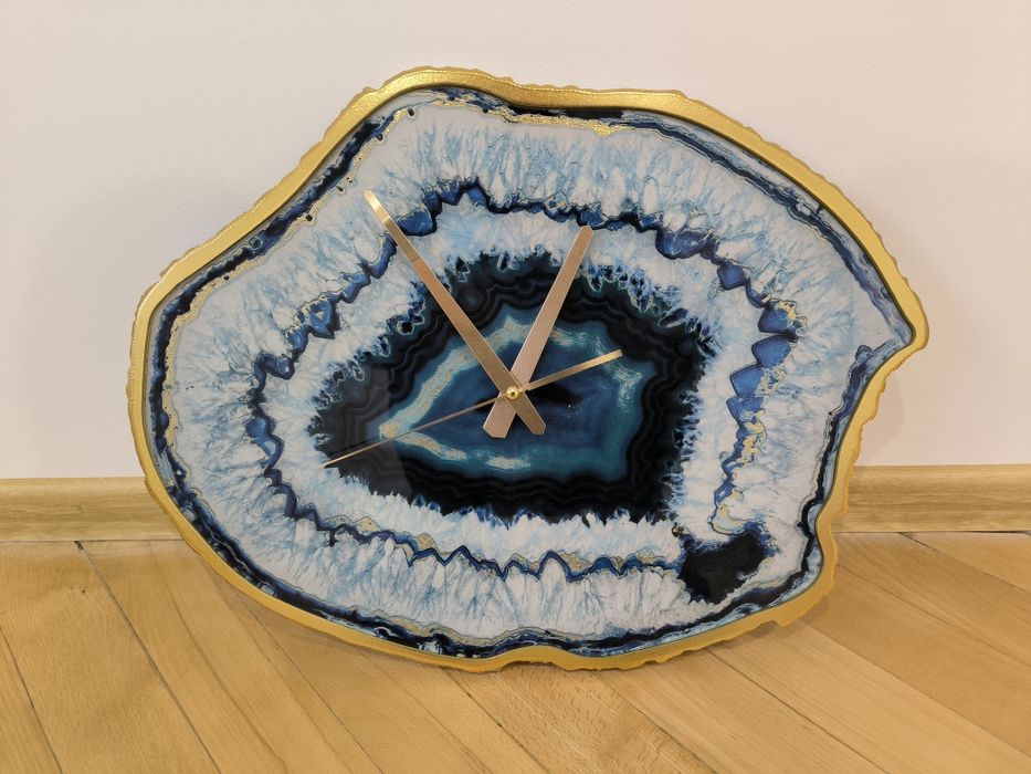 Zegar ścienny niebieski złoty elegancki szkło