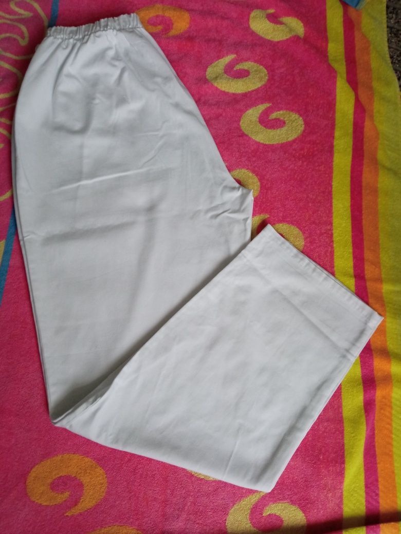 Saúde - Calça branca com elástico L/XL e óculos de proteção
