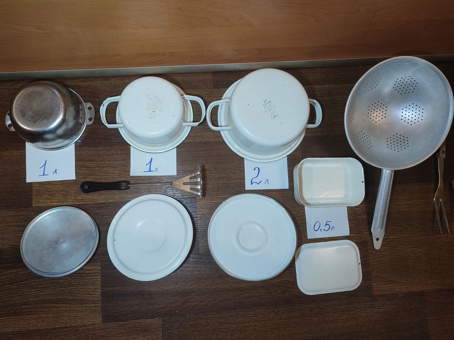 Кастрюля  эмаль 1 л, 2 л, 4 л алюминий, друшлаг, судок