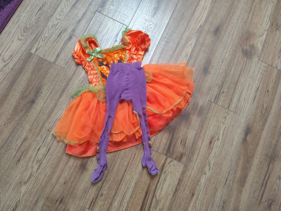 Halloween rajstopy 98-104 fioletowe w dynie bawełniane kryjące ciepłe